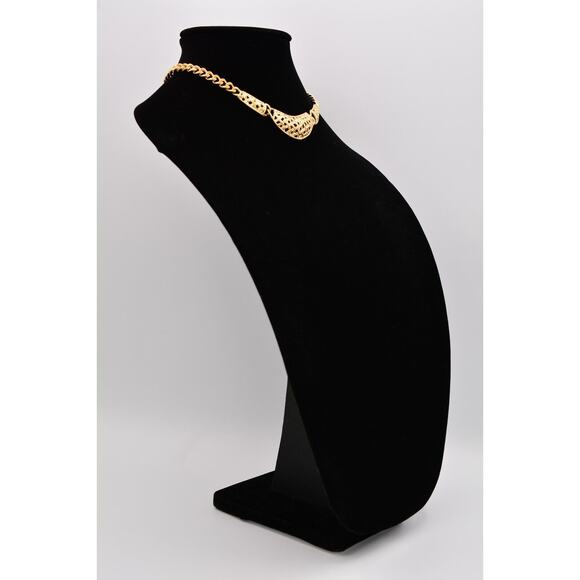 Vintage Chunky Collar Necklace Basket Weaved Cuban Chain Gold NOS 1980s Bin6A - Picture 4 of 12